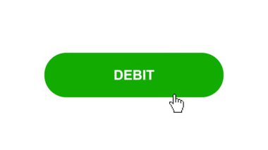 Beyaz Arkaplanda Yeşil DEBIT Düğme Canlandırması Tıkla ve Yükleme Çubuğuna Dönüştür Sonra Tik İşareti Tamamlama Çemberi