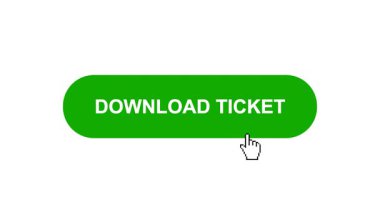 Beyaz Arkaplanda Yeşil DOWNLOAD TICKET Tuşu Animasyonu Tıklayıp Yükleme Çubuğuna Dönüyor