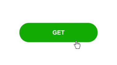 Beyaz Arkaplanda Yeşil Get Tuşu Canlandırması Tıkla ve Yükleme Çubuğuna Döndür Sonra İşaret Tamamlama Çemberi