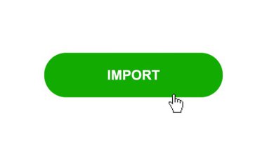 Beyaz Arkaplanda Yeşil İMPORT Tuşu Canlandırması Tıkla ve Yükleme Çubuğuna Dönüştür Sonra İşaret Tamamlama Çemberi