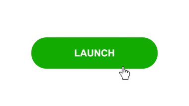 Beyaz Arkaplanda Yeşil Fırlatma Tuşu Canlandırması Tıkla ve Yükleme Çubuğuna Döndür Sonra İşaret Tamamlama Çemberi