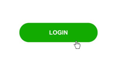 Beyaz Arkaplan Animasyonunda Yeşil LOGIN Tuşu Tıklama ve Yükleme Çubuğuna Döner Sonra İşaret Tamamlama Çemberi