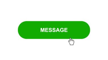 Beyaz Arkaplan Animasyonunda Yeşil MESSAGE Tuşu Tıklama ve Yükleme Çubuğuna Döner Sonra İşaret Tamamlama Çemberi