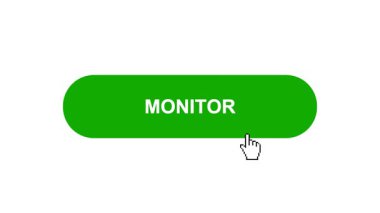 Beyaz Arkaplanda Yeşil Monitör Animasyonu Tıkla ve Yükleme Çubuğuna Dönüştür Sonra İşaret Tamamlama Çemberi