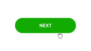 Beyaz Arkaplanda Yeşil NEXT Düğme Canlandırması Tıkla ve Yükleme Çubuğuna Dönüştür Sonra İşaret Tamamlama Çemberi