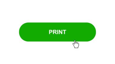 Beyaz Arkaplanda Yeşil PRINT Tuş Canlandırması Tıkla ve Yükleme Çubuğuna Dönüştür Sonra İşaretle Tamamlama Çemberi