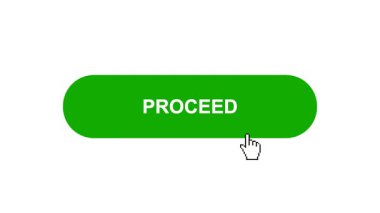 Beyaz Arkaplan Animasyonunda Yeşil PROCEED Tuşu Tıklama ve Yükleme Çubuğuna Döner Sonra İşaret Tamamlama Çemberi