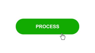 Beyaz Arkaplan Animasyonunda Yeşil Süreç Tuşu Tıklama ve Yükleme Çubuğuna Döner Sonra İşaret Tamamlama Çemberi