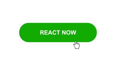 Beyaz Arkaplanda Yeşil REACT Şimdi Tuş Canlandırması Tıkla ve Yükleme Çubuğuna Dönüştür Sonra İşaretle Tamamlama Çemberi