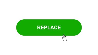 Beyaz Arkaplanda Yeşil REPLACE Tuş Canlandırması Tıkla ve Yükleme Çubuğuna Dönüştür Sonra Tik İşareti Tamamlama Çemberi