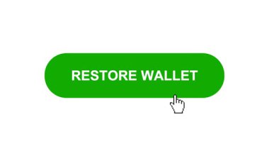 Beyaz Arkaplanda Yeşil RESTORE Cüzdanı Tuş Canlandırması Tıkla ve Yükleme Çubuğuna Dönüştür Sonra Tik İşareti Tamamlama Çemberi