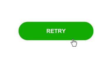 Beyaz Arkaplanda Yeşil RETRY Düğme Canlandırması Tıkla ve Yükleme Çubuğuna Dönüştür Sonra İşaretle Tamamlama Çemberi