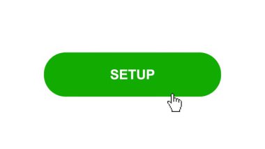 Beyaz Arkaplanda Yeşil SETUP Düğme Canlandırması Tıkla ve Yükleme Çubuğuna Dönüştür Sonra İşaret Tamamlama Çemberi