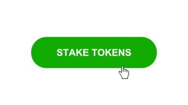 Beyaz Arkaplanda Yeşil STAKE TOKENS Tuşu Animasyonu Tıkla ve Yükleme Çubuğuna Dönüştür Sonra Tik İşareti Tamamlama Çemberi