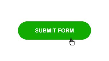 Beyaz Arkaplanda Yeşil SUBMIT Form Animasyonu Tıkla ve Yükleme Çubuğuna Dönüştür Sonra Tik İşaretli Tamamlama Çemberi