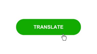 Beyaz Arkaplanda Yeşil TRANSLATE Düğme Canlandırması Tıkla ve Yükleme Çubuğuna Dönüştür Sonra Tik İşaretli Tamamlama Çemberi