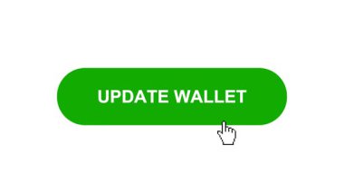 Beyaz Arkaplanda Yeşil UPDATE Wallet Tuş Canlandırması Tıkla ve Yükleme Çubuğuna Döndür Sonra Tik İşaretli Çember Tamamlama