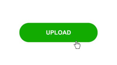 Beyaz Arkaplanda Yeşil UPLOAD Tuş Canlandırması Tıkla ve Yükleme Çubuğuna Dönüştür Sonra İşaretle İşaretleme Tamamlama Çemberi