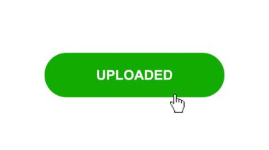 Beyaz Arkaplanda Yeşil UPLOADED Tuş Canlandırması Tıkla ve Yükleme Çubuğuna Dönüştür Sonra Tik İşaretli Tamamlama Çemberi