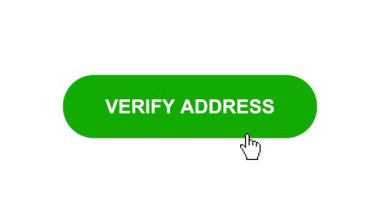 Beyaz Arkaplanda Yeşil VERIFY ADDRESS Tuş Animasyonu Tıklayıp Yükleme Çubuğuna Dönüyor