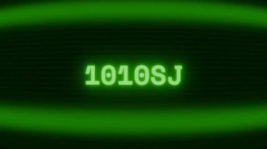 Old green CRT screen showing text 101010 appearing in random glitch and coding style