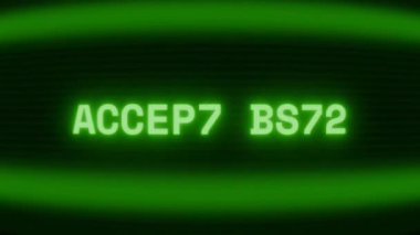 Old green CRT screen showing text ACCESS CODE appearing in random glitch and coding style