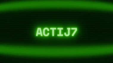 Old green CRT screen showing text ACTIVE appearing in random glitch and coding style