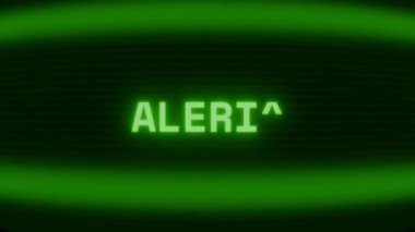 Old green CRT screen showing text ALERT! appearing in random glitch and coding style