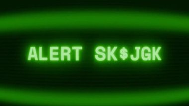 Old green CRT screen showing text ALERT STATUS appearing in random glitch and coding style