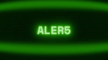 Old green CRT screen showing text ALERT appearing in random glitch and coding style