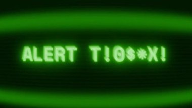 Old green CRT screen showing text ALERT TRIGGER appearing in random glitch and coding style