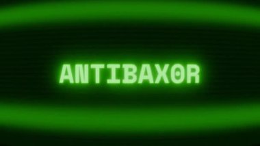 Old green CRT screen showing text ANTIVIRUS appearing in random glitch and coding style
