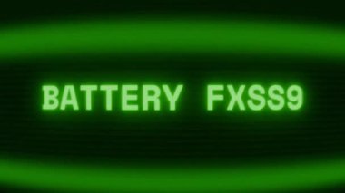 Old green CRT screen showing text BATTERY ALERT appearing in random glitch and coding style