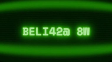 Old green CRT screen showing text BELIEVE IT appearing in random glitch and coding style