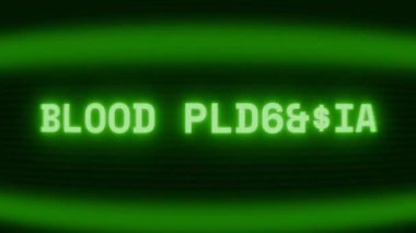 Old green CRT screen showing text BLOOD PRESSURE appearing in random glitch and coding style