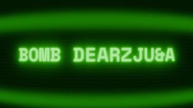 Old green CRT screen showing text BOMB DETECTED! appearing in random glitch and coding style