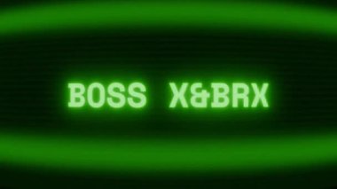 Old green CRT screen showing text BOSS FIGHT appearing in random glitch and coding style