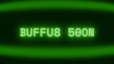 Old green CRT screen showing text BUFFER FULL appearing in random glitch and coding style