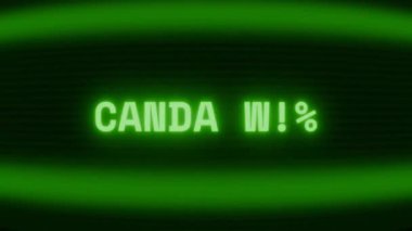 Old green CRT screen showing text CANDY BAR appearing in random glitch and coding style