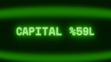 Old green CRT screen showing text CAPITAL GAIN appearing in random glitch and coding style