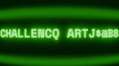 Old green CRT screen showing text CHALLENGE ACCEPTED appearing in random glitch and coding style
