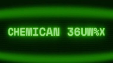 Old green CRT screen showing text CHEMICAL BLAST! appearing in random glitch and coding style