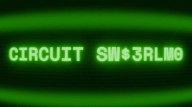 Old green CRT screen showing text CIRCUIT OVERLOAD appearing in random glitch and coding style