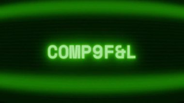 Old green CRT screen showing text COMPLETE appearing in random glitch and coding style