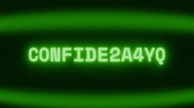 Old green CRT screen showing text CONFIDENTIAL appearing in random glitch and coding style