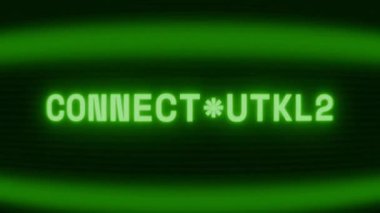 Old green CRT screen showing text CONNECTING... appearing in random glitch and coding style