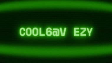Old green CRT screen showing text COOLING FAN appearing in random glitch and coding style