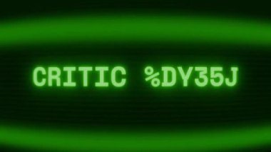 Old green CRT screen showing text CRITIC RATING appearing in random glitch and coding style