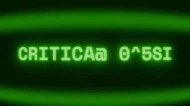 Old green CRT screen showing text CRITICAL ERROR appearing in random glitch and coding style
