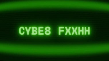 Old green CRT screen showing text CYBER CRIME appearing in random glitch and coding style
